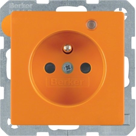Steckdose mit Schutzkontaktstift, Kontroll-LED u. erh.BS Q.1/Q.3 orange, samt 6765096014 HAGER
